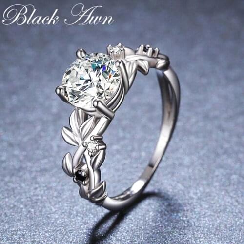 [BLACK AWN] 925 Sterling Silver Ring Classic Wedding Rings for Women Female Bijoux Flower Sterling Silver Jewelry GR089