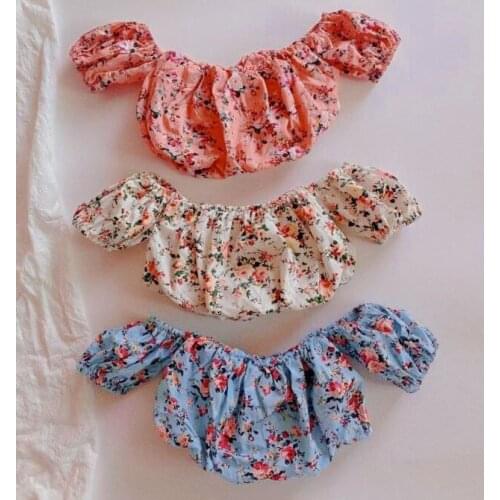 2021 new girls floral puffy blouse cotton fashion summer girls top