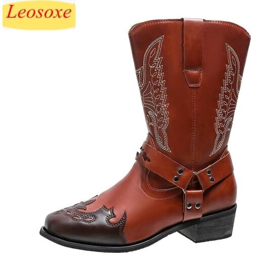 Large Size35-43 Womens Shoes 2020 New Rivet High Quality Knight Boots Autumn Winter Boots Hick Heel Middle- Womens Boots