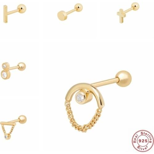 CANNER 925 Sterling Silver 2PS Minimalist MINI Cartilage Earrings Pendientes Oorbellen Piercing Stud Earring For Woman Girl Gift