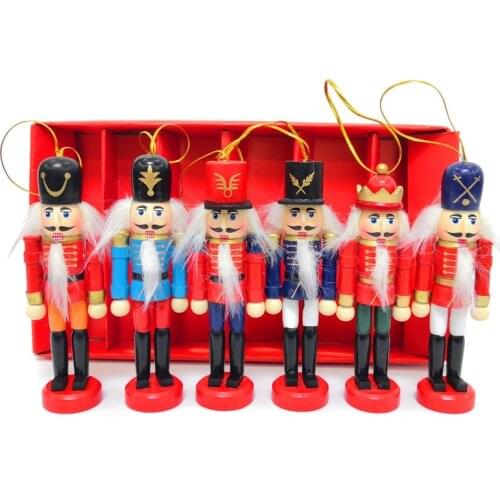 6Pcs Wooden Nutcracker Doll Soldier Miniature Figurines Vintage Handcraft Puppet New Year Christmas Ornaments Home Decor