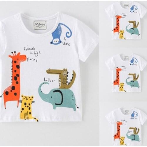 Kids Boys Cotton T-Shirt Summer Tees Short Sleeve Bright Color Cartoon Animals Print Toddler Summer Tops Size 2-7T