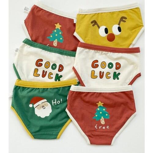 Childrens Underwear Cotton Fashion Design Merry Christmas Gifts Triangle Shorts For Boys And Girls Printing Panties 3Pcs/Pack