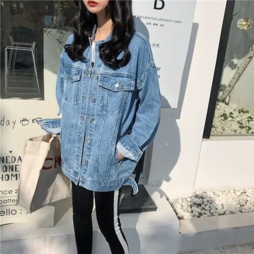 Jeans Jacket For Women Loose Casual Blue Solid Single Breasted Coats Female Outwear Denim Feminine Chaqueta Mujer Coat Autumn