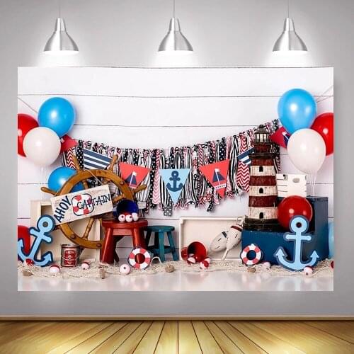 Newborn Children Birthday Photography Backdrop Ahoy Captain Sailling Theme Party Photo Background Pirate Adventure Balloons