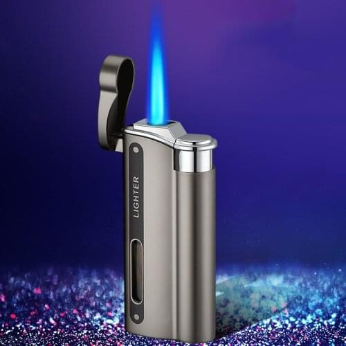 GAS Inflatable lighter blue JET flame metal windproof Transparent gas high end birthday mens cigarette TORCH CIGAR lighter BBQ