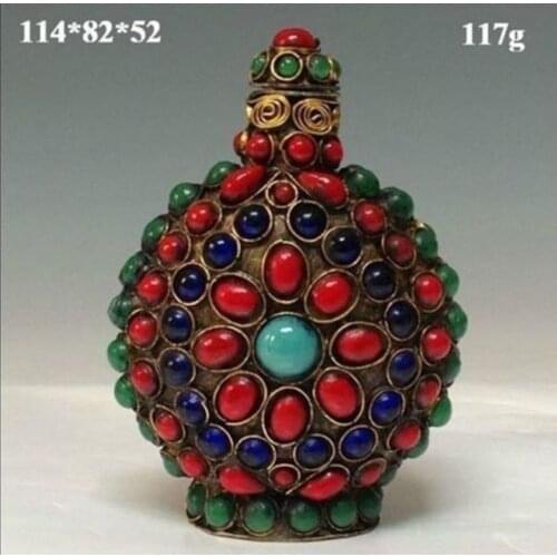 Chinese Old Tibet Silver resin beads beautiful turquoise snuff bottle