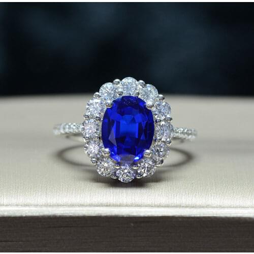 KNRIQUEN 100% Sterling Silver Created Moissanite Royal Blue Sapphire Gemstone Wedding Engagement Party Womens Ring Fine Jewelry