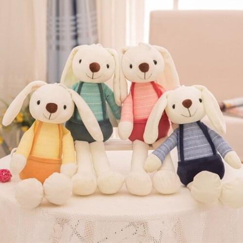 40CM Kawaii Rabbit Plush Toy Soft White Rabbit Striped Overalls Doll Kids Cute Runny Doll Stuffed Animals Baby Appease Toys Gift