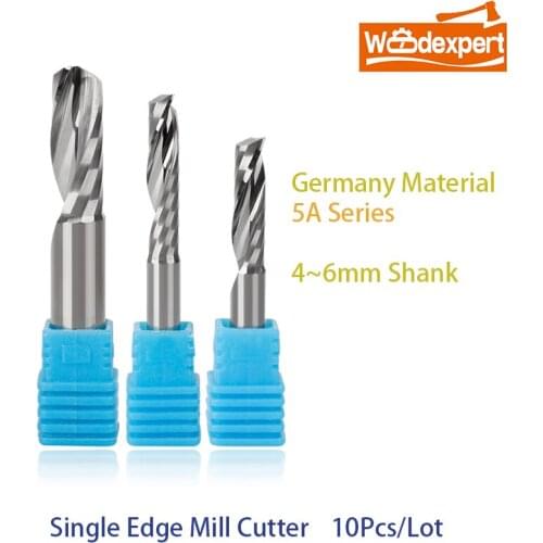 10PCS 4/5/6mm CNC Router Bits End Mill Flat Nose 1/Single Flute Spiral Upcut Tungsten Edge Milling Cutter for Wood Acrylic ABS