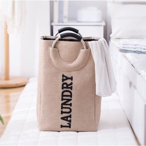 Laundry Basket Dorm Linen Collapsible Fabric Laundry Hamper with Drawstring Handle Portable Folding Dirty Clothes Bag Bathroom