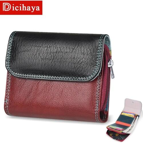DICIHAYA Genuine Leather Wallet Women Wallet Contrast Color Wallet Short Cartera Mujer Cute Tri-fold Multi-card Female Wallet