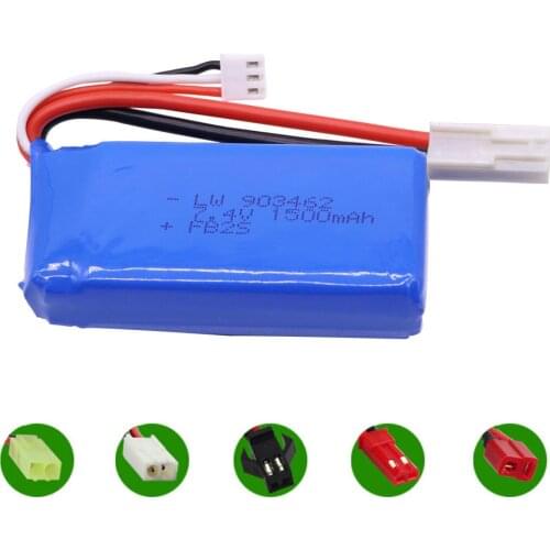 7.4V 1500mAh Lipo battery For FT009 FX067C HQ955 948 K959 HJ817 816 RC speed boat spare parts 12428 cars 2S 7.4 V 903462 Battery