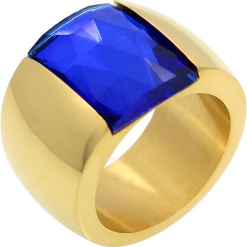 Fashion Stainless Steel Ring For Women Austrian Crystal Blue Green Red Stone Ring Gold Color Female Wedding Ring Band