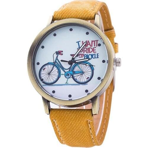 Fashio Simple Denim Bicycle Male and Female Retro Bicycle Band No Number Round Dial Analog Quartz Wrist Watch zegarek damski