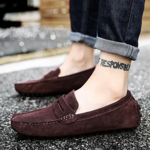 Plush Men Loafers 2021 Winter Mens Flats Fur Moccasins Male Footwear Slip-on Suede Leather Mens Driving Shoes Casual Shoes