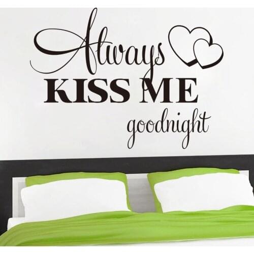 Always kiss me Good night quote bedroom decals waterproofing home Bedroom wall sticker Wedding decoration 8232