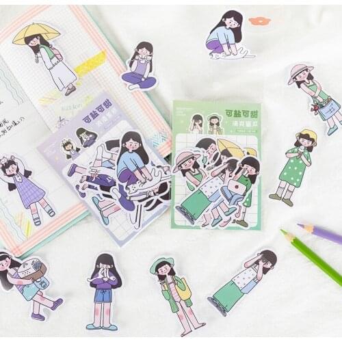 16pcs/Pack Cartoon Girls Vlog Life Ins Style Scrapbooking PVC Stickers For DIY Stationery Diary Mobile Adhesive Decoration Seal