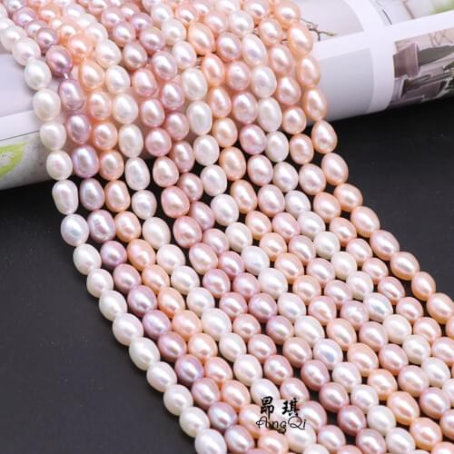 Natural Freshwater Cultured Pearls Beads Rice Shape 100% Natural Pearls for Jewelry Making DIY Strand 13 Inches