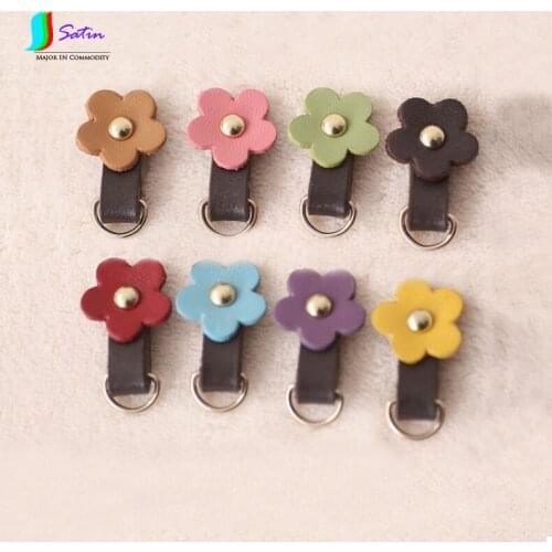 DIY Genuine Leather Sewing Accessories Flower Colourful Cow Split Leather Zipper Slider Decoration S0136