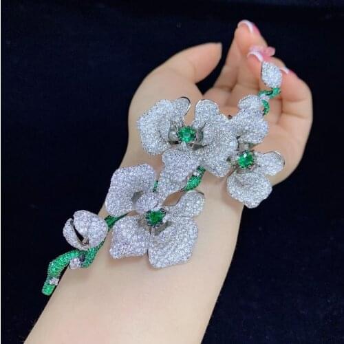 Luxury big flower orchid brooch 925 sterling silver with cubic zircon fine women jewelry free shipping high quality decoration