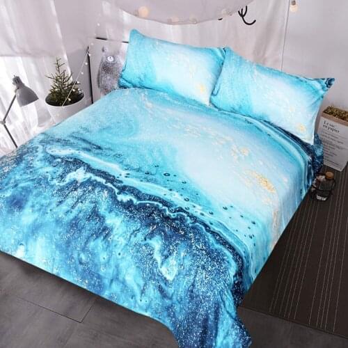 3d Ocean Blue Duvet Cover Luxury Marble Bedding Faux Gold Glitter Quicksand Fluid Painting Art Chic Custom Bed Set De Home