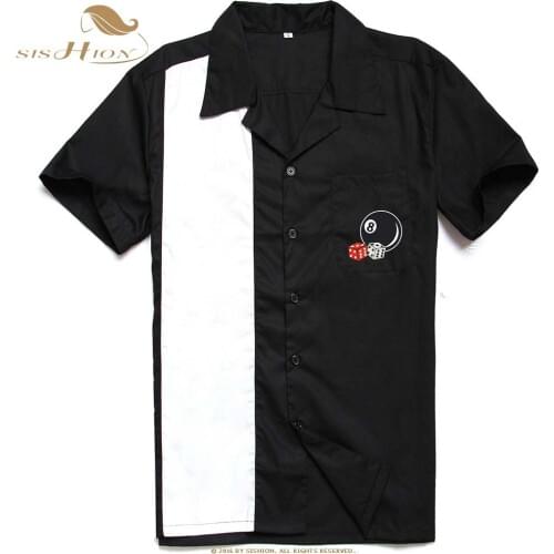 SISHION Plus Size Men Shirt ST126 Summer 2021 Short Sleeve Cotton Embroidery L-3XL Vintage Rockabilly Retro Shirts