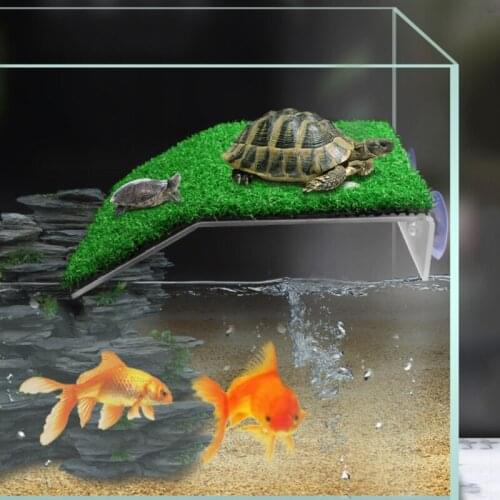 Turtle Basking Drying Platform Suction Cup Tortoise Climbing Ladder Simulated Lawn Landscaping Fish Tank Decoration