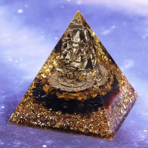 TigerS Eye Orgonite Pyramid Ganesh Tibetan Buddhism Energy Generator For Protection Ornaments Brings Good Luck