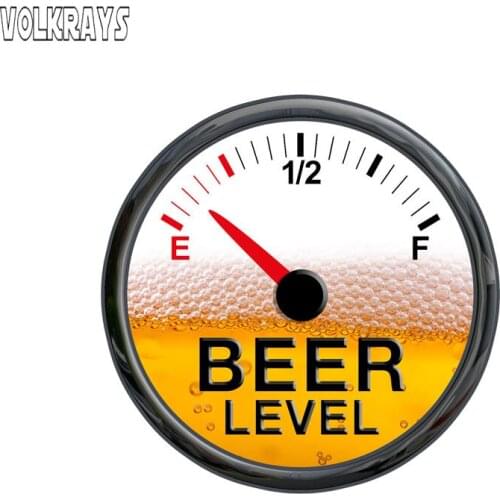 Volkrays Personality Car Sticker Funny Beer Level Meter Gauge Accessories Reflective Waterproof Sunscreen PVC Decal,13cm*13cm