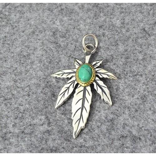 European American Punk S925 Sterling Silver Jewelry Thai Silver Turquoise Feather Necklace Pendant Male Personality