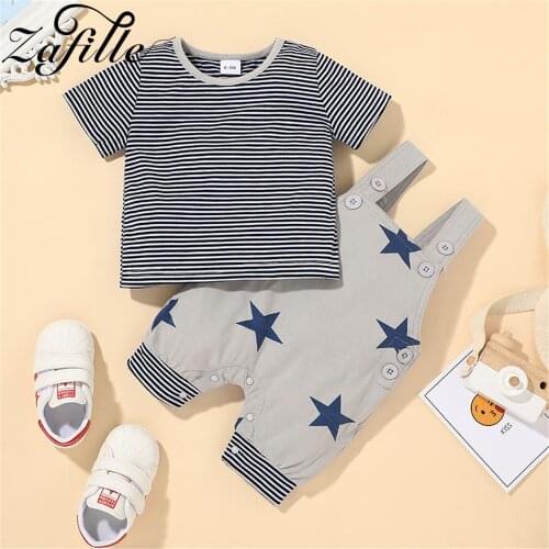 ZAFILLE 0-3Y 2021 Baby Boy Clothes Set Striped Top+ Stars Printed Overalls Set Fashion Two Piece Suit For Baby Clothes Outfits