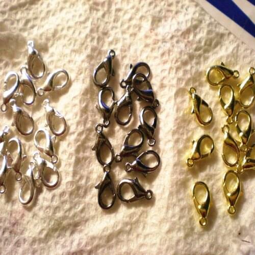 Wholesale prices 60pcs 12mm Beautiful Bead Mix Silver/Gold/Black gun Lobster Claw Clasp diy Jewelry Accessories