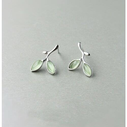 Daisies Pure 925 Sterling Silver Green Opal Leaves Stud Earrings For Women Prevent Allergy Fashion Jewelry Best Gifts For Girls