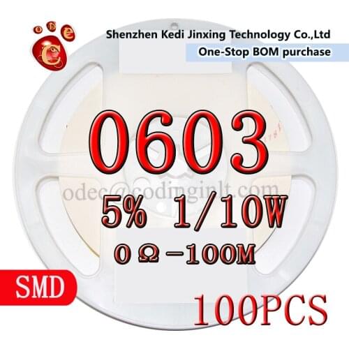 0603 SMD resistor 5% 1/10W Chip 100pcs/lot 0R~100M 10R 220R 330R 1K 1.5K 2.2K 3.3K 10K 22K 47K 100K 100K 220K 2K2 3K3 4K7 ohm