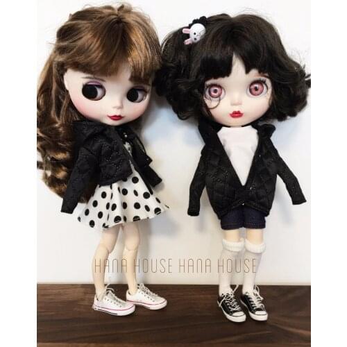 1 PCS White Polka Dot Dress Black Coat Chain Bag for Blyth Licca Dolls Accessories