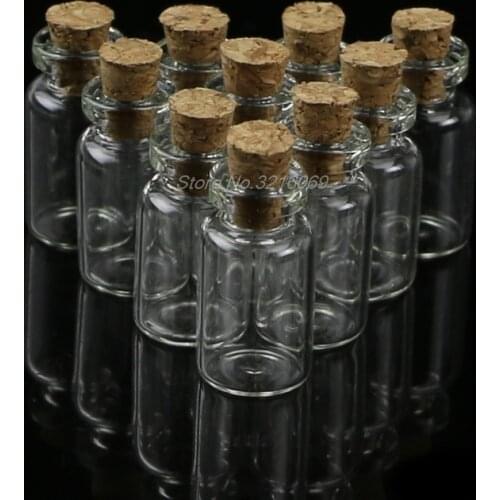10pcs 1mL Mini Small Glass Bottles with Clear Cork Stopper Tiny Vials Jars Containers Message Weddings Wish Jewelry Favors