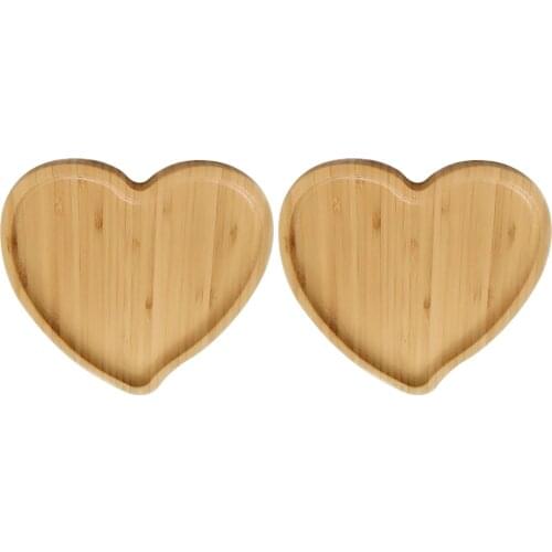2 Pcs Heart Shaped Eco-friendly Bamboo Wooden Tray Food Tea Coffee Serving Plate Fruit Bread Tray Dishes Snack Plate for Home