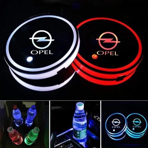 2PC Led Opel Logo Cup Light UBS Car Atmosphere Light Colorful Water Coaster For Opel astra j h g insignia mokka corsa d vectra
