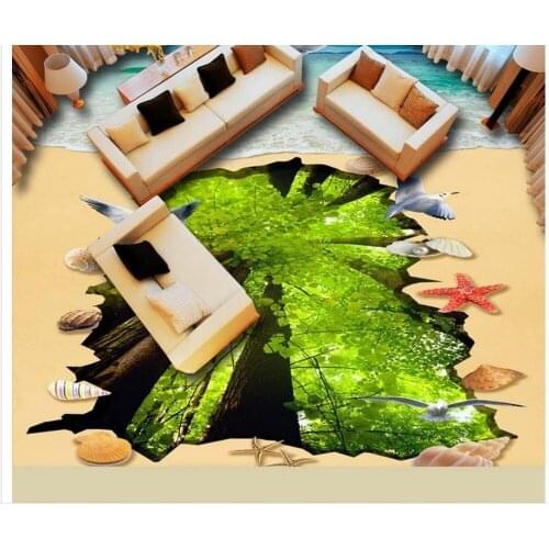 3d wallpaper pvc floor tiles Beach woods 3D flooring floor 3d wallpaper waterproof wallpaper for bathroom wall