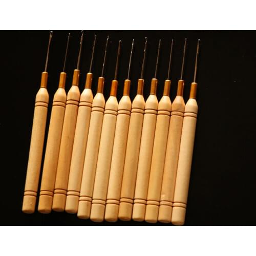 48 pieces per lot, Micro Ring Hair Extension Wooden Pulling Needle Threader Feather Hook Tool