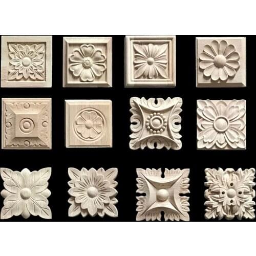6PCS 5CM Vintage Unpainted Wood Carved Corner Onlay Applique Frame for Home Furniture Wall Cabinet Door Decor Crafts