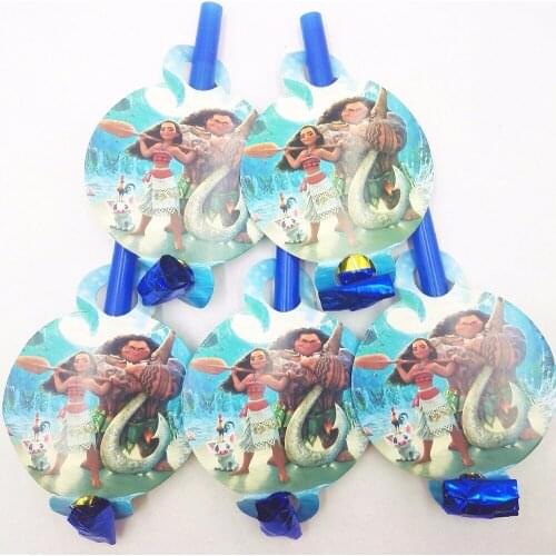 6Pcs Colorful Moana Cartoon Funny Whistles Childrens Moana Party Supplies Birthday Party Blowing Dragon Blowout Baby