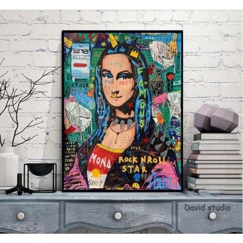 Free shipping graffiti popular Art&Life Mona Lisa by hand painted Canvas Painting Pictures Wall Art For Living Room