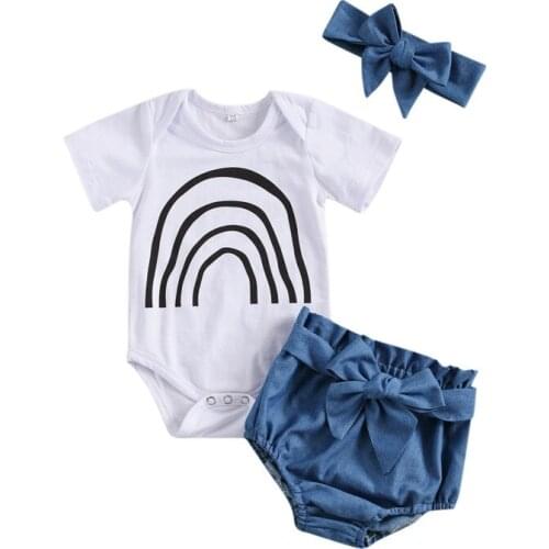 3pcs Girl Cotton Short Sleeve Bodysuits Shorts Headwear Body Baby Suit Clothing Set