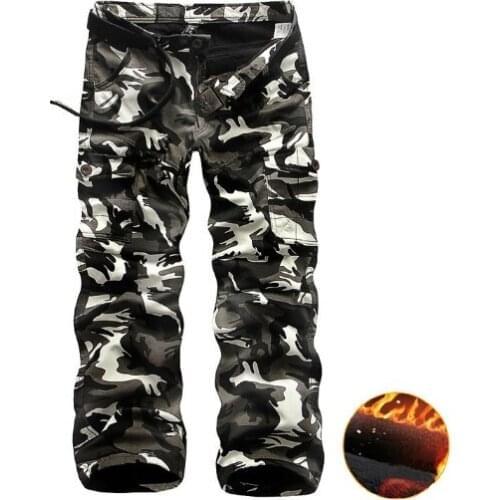 Fleece Cargo Pants Men Casual Loose Multi-pocket Trousers Men Winter Military Army Combat CamouflageTactical Pants Male Clothing