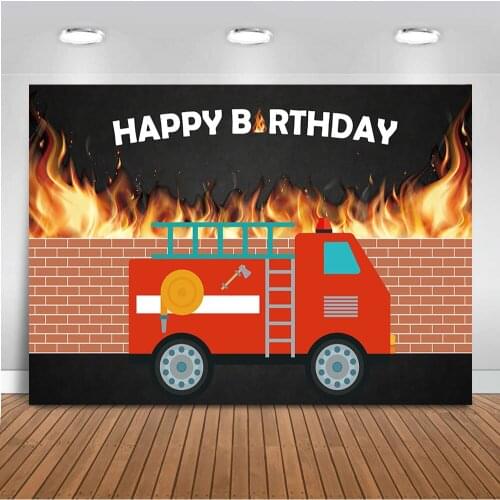 Happy Birthday Backdrop for Photography Fire Truck Extinguishing Theme Party Decoration Supplies 7x5ft Background for Photo
