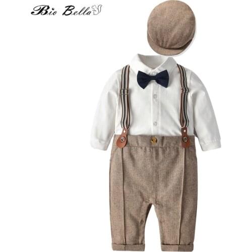 Newborn Baby Boys Spring Autumn Clothing Set Fashion Gentleman Kids Boy Party Baptism Christmas 100% Cotton Kids 0-3Y Clothing