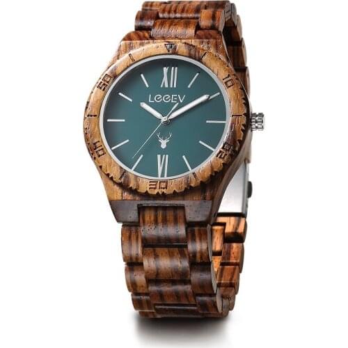 LeeEV New Logo Retro Dial Colors Design Wood Wrist Watch For Men Boys Bangle Decoration