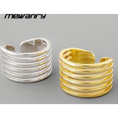 Mewanry 925 Sterling Silver Glossy Multi-Layer Line Couples Rings New Fashion Party Jewelry Birthday Gifts for Women Wholesale